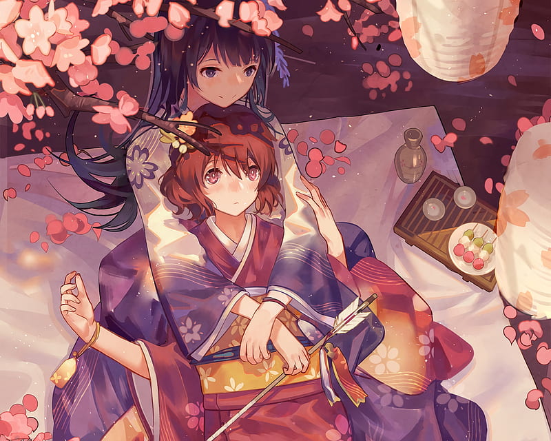 Kimono 2girls, lesbian, lgtb, love, yuri, HD wallpaper