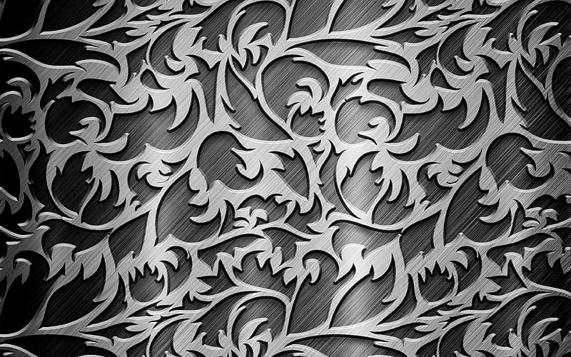 silver vintage background metal floral pattern, floral ornaments, vintage floral pattern, background with ornaments, floral patterns, gray backgrounds, HD wallpaper