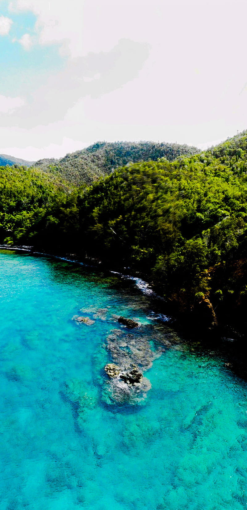 Isla, naturaleza, cristalina, azul cielo, tierra, verde, paisaje, oceano, agua, mar, HD phone wallpaper