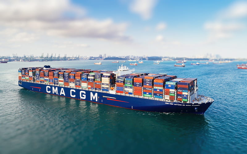 CMA CGM Antoine de Saint Exupery, container ship, tug, CMA CGM, container carrier, cargo ship, HD wallpaper