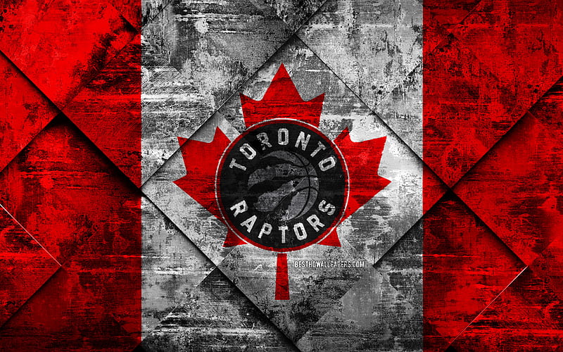 Toronto Raptors Canadian basketball club, grunge art, grunge texture, American flag, NBA, Toronto, Ontario, Canada, USA, National Basketball Association, Canadian flag, basketball, HD wallpaper