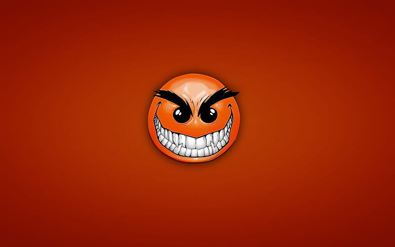 angry smiley, creative, orange background, emoticons, smiley face, smiles, HD wallpaper