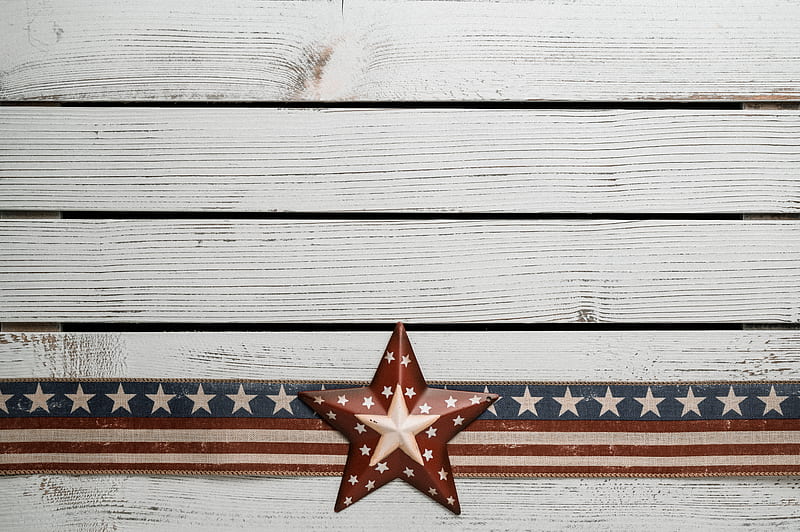 Of American Flag On Top Of Wooden Surface, HD wallpaper