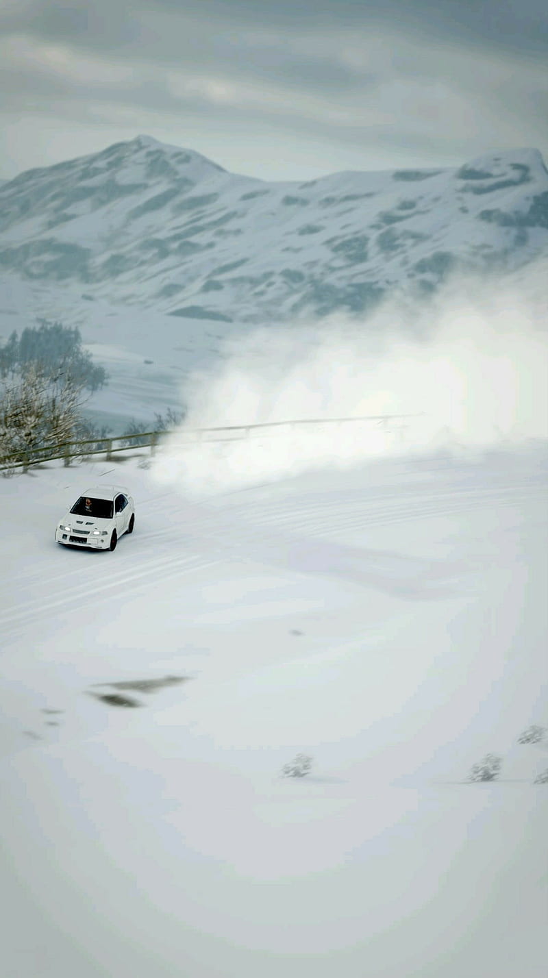 Mitsubishi LE VI GSR, drift, evo, forza, forza horizon 4, lancer, snow, snow drift, HD phone wallpaper
