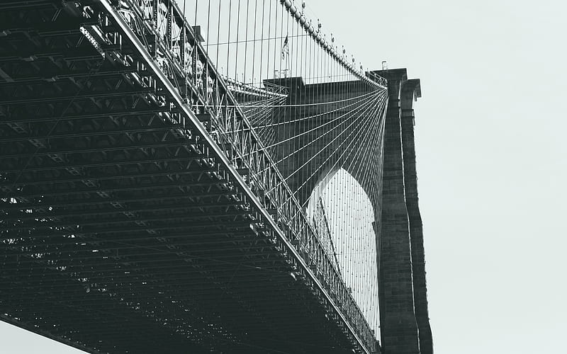 Brooklyn bridge, New York, Brooklyn, Monochrome, Manhattan, USA, Retro, HD wallpaper