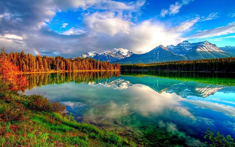 mirroring lake and mountains-Beautiful scenery, HD wallpaper