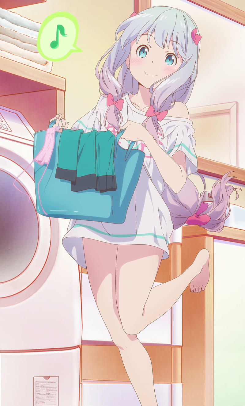 Eromanga-sensei, Izumi Sagiri, anime girls, laundry, barefoot, washing machine, anime, HD phone wallpaper