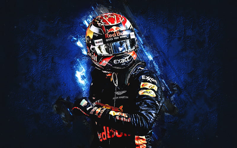 Max Verstappen, grunge, Formula 1, F1, Red Bull Racing 2019, Aston Martin Red Bull Racing, Verstappen, blue stone, Formula One, Red Bull Racing F1, HD wallpaper