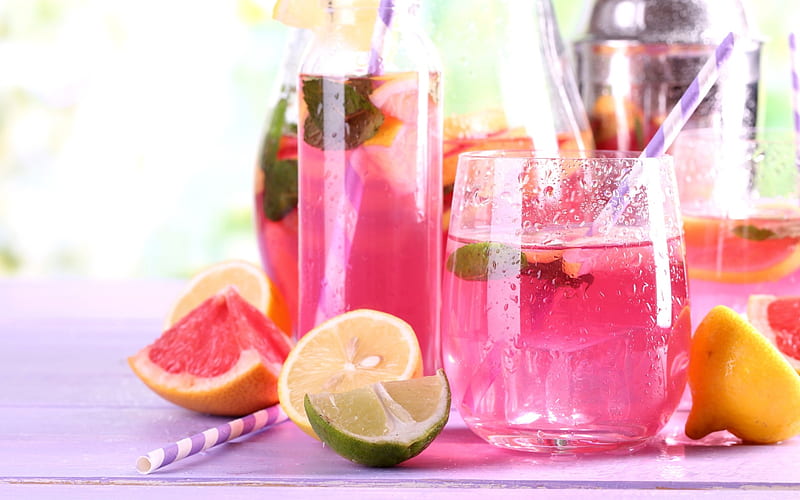 Grapefruit, lemonade, pink drink, lemon, lime, HD wallpaper