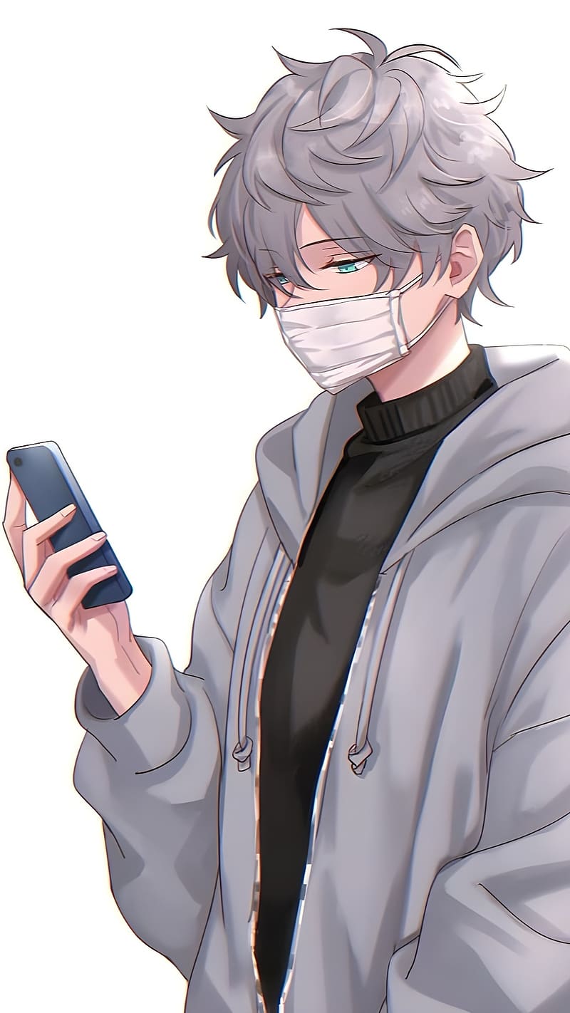 Cool Anime Boy, Using Mobile, animation, HD phone wallpaper
