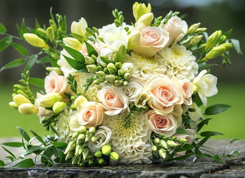 Roses and dahlias, Bouquet, Lilies, Flowers, Roses, HD wallpaper