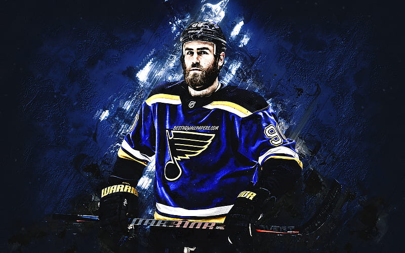 Ryan OReilly, St Louis Blues, portrait, Canadian hockey player, NHL, USA, hockey, blue stone background, HD wallpaper