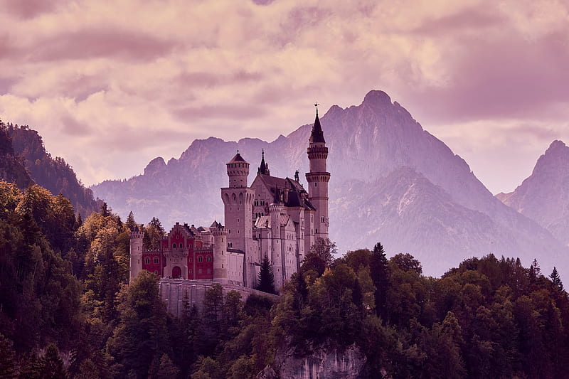 castle, architecture, mountains, rocks, landscape, HD wallpaper