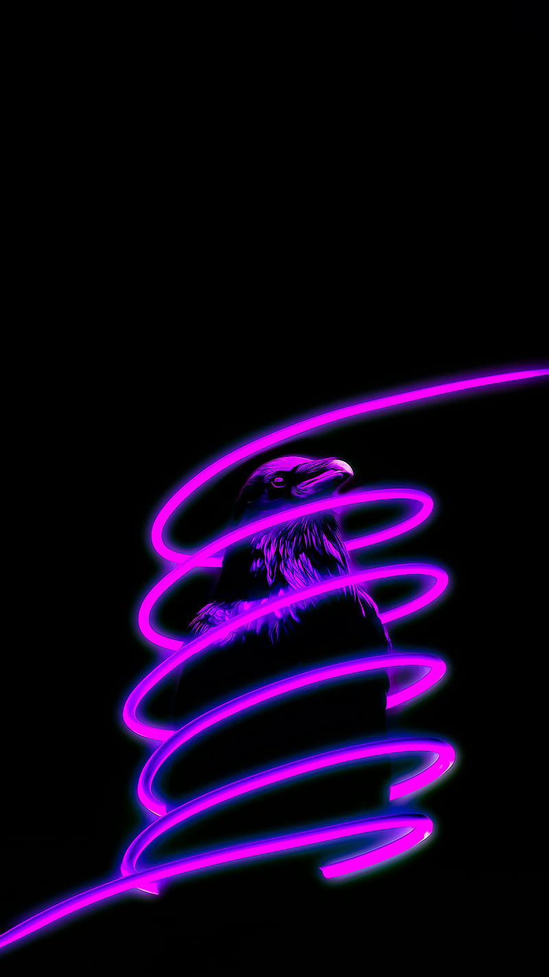 Neon Raven, amoled, android, bird, black, dark, HD phone wallpaper