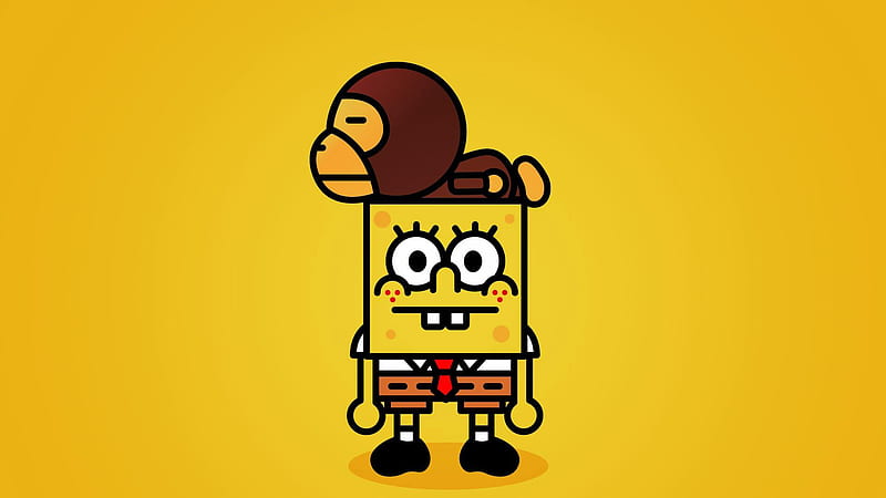 Spongbob With Monkey Sitting On Head Spongbob, HD wallpaper