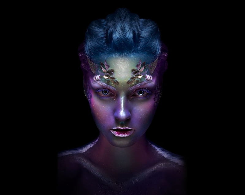 Nymph, color on black, funky hair face art, female trendsetters, album, women are special, HD wallpaper