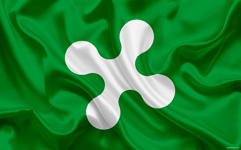 Flag of Lombardy, administrative area, Italy, Lombardy, national symbols, green silk, HD wallpaper