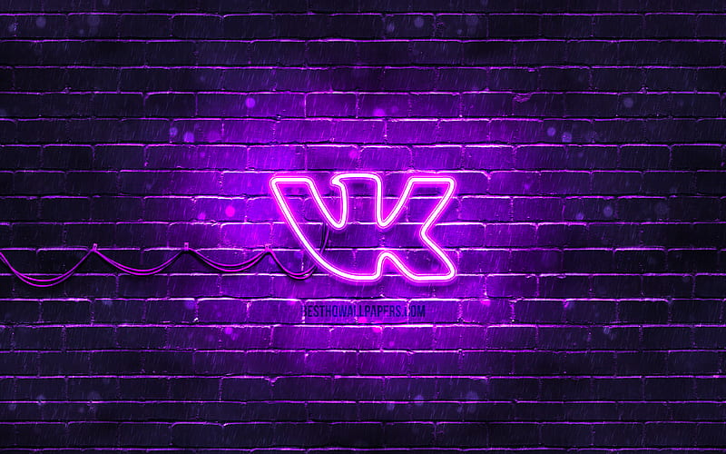 Vkontakte violet logo violet brickwall, Vkontakte logo, social networks, VK logo, Vkontakte neon logo, Vkontakte, HD wallpaper