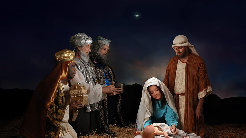 Nativity, birth, christian, wisemen, baby, jesus, joseph, mary, gifts, HD wallpaper