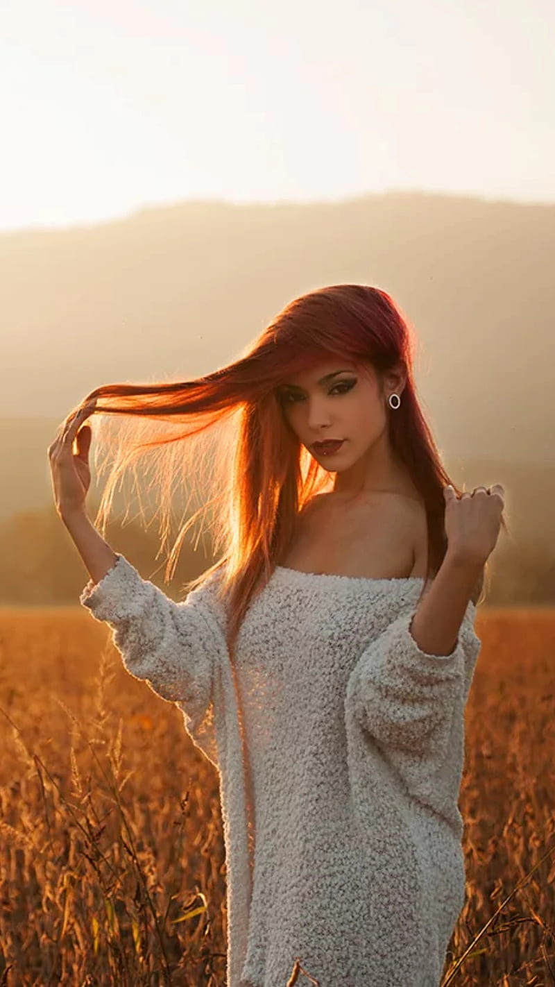 Portrait of Redhead Woman with Long Hair on Black Backgroun Stock Photo -  Image of girl, body: 108663566