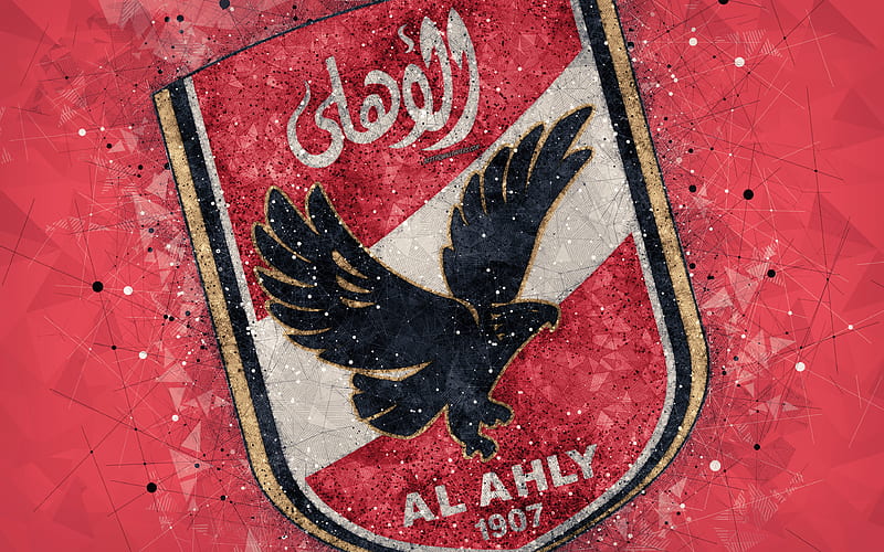 Al Ahly SC geometric art, logo, Egyptian football club, red background, Egyptian Premier League, Cairo, Egypt, football, creative art, HD wallpaper
