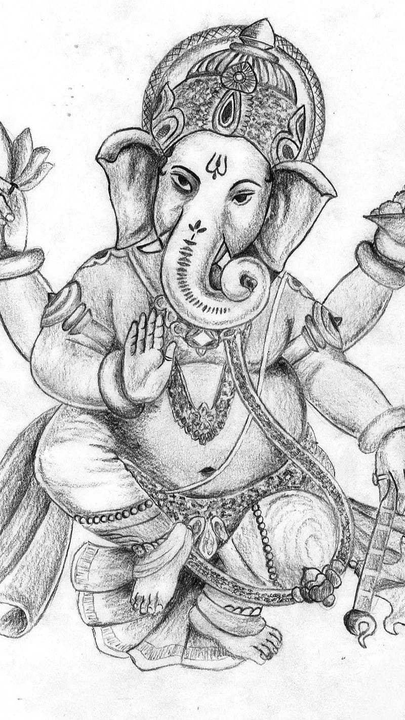 Pencil Drawing, Lord Ganesha, hindu god, sketch art, HD phone wallpaper