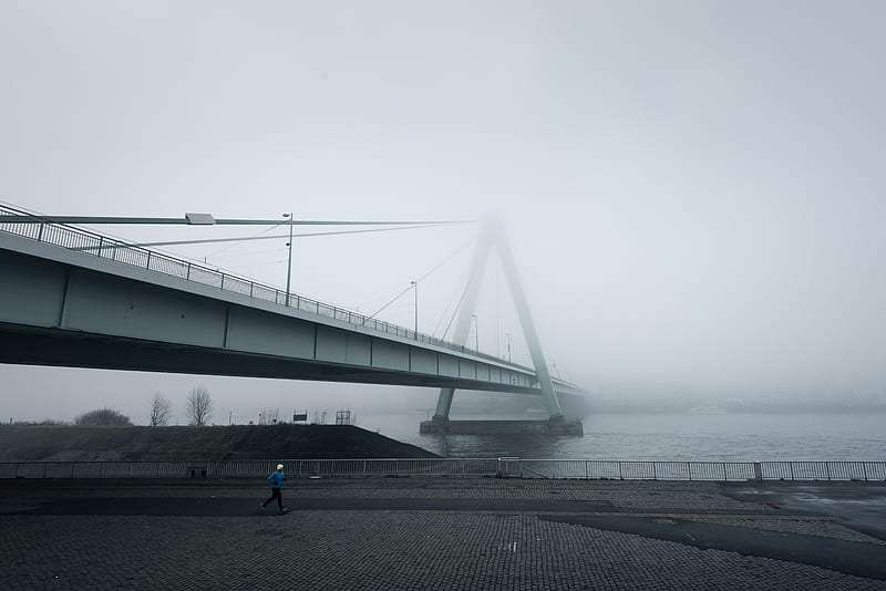 person jogging under bridge during dawn, HD wallpaper
