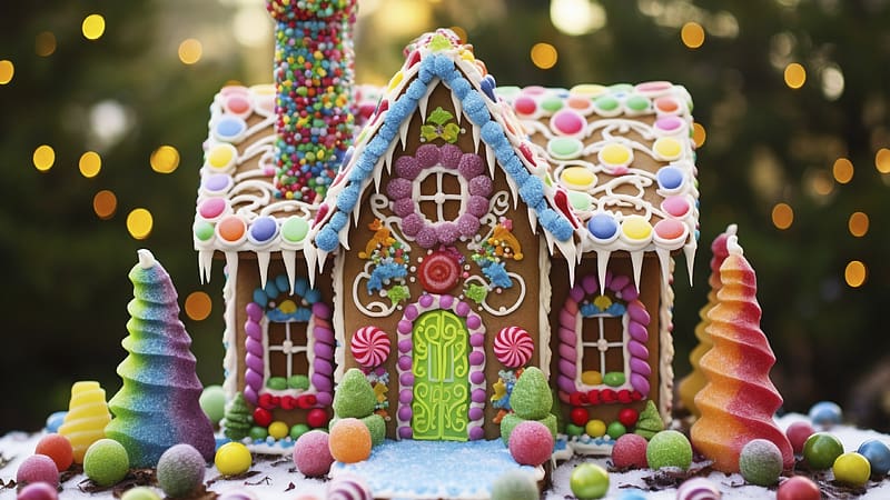 Gingerbread house, christmas, sweet, craciun, house, dessert, gingerbread, food, HD wallpaper