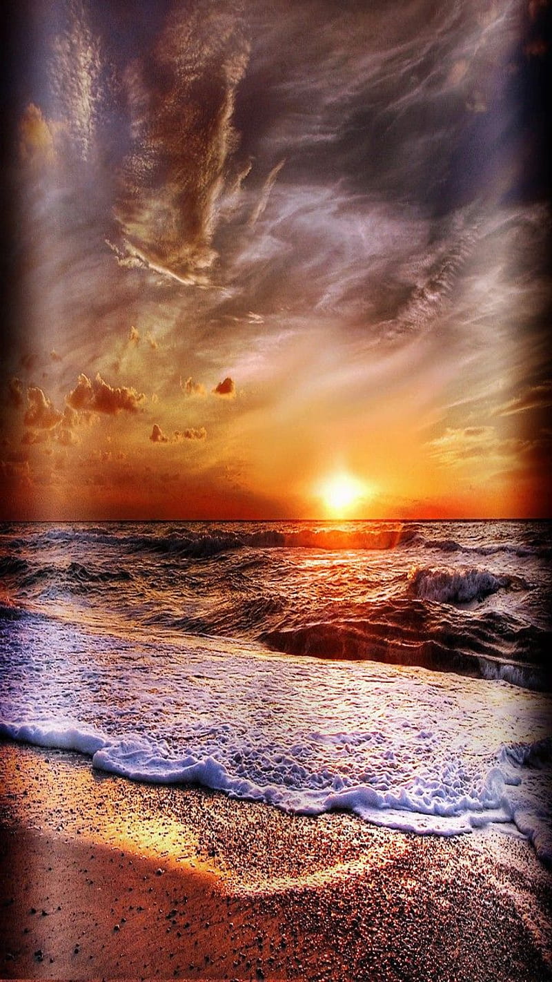 Sunset edge, beach, sea, sky, HD phone wallpaper