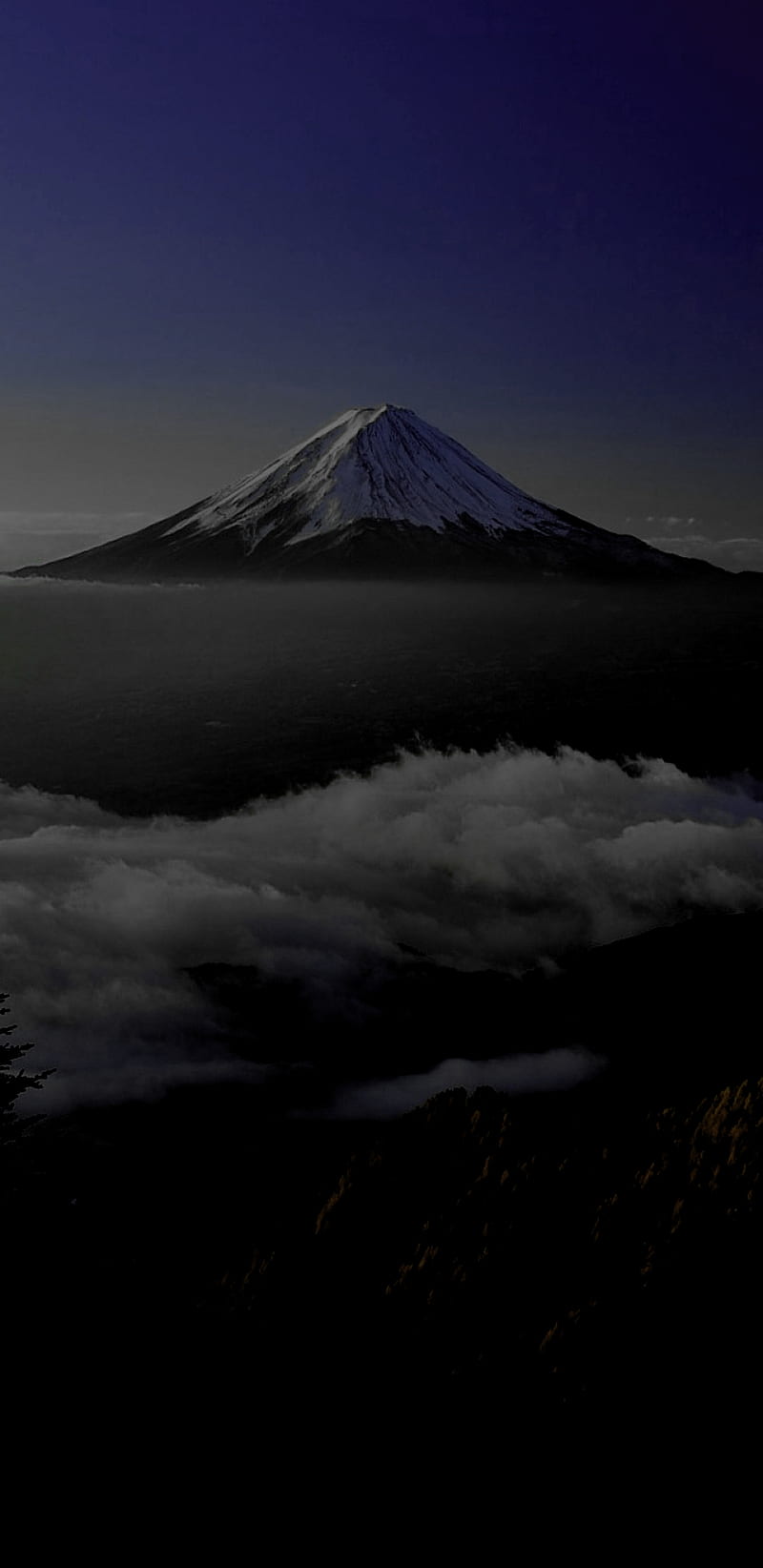 Fuji Night, dark, mountain, japan, nature, mount, mountains, stars, HD phone wallpaper