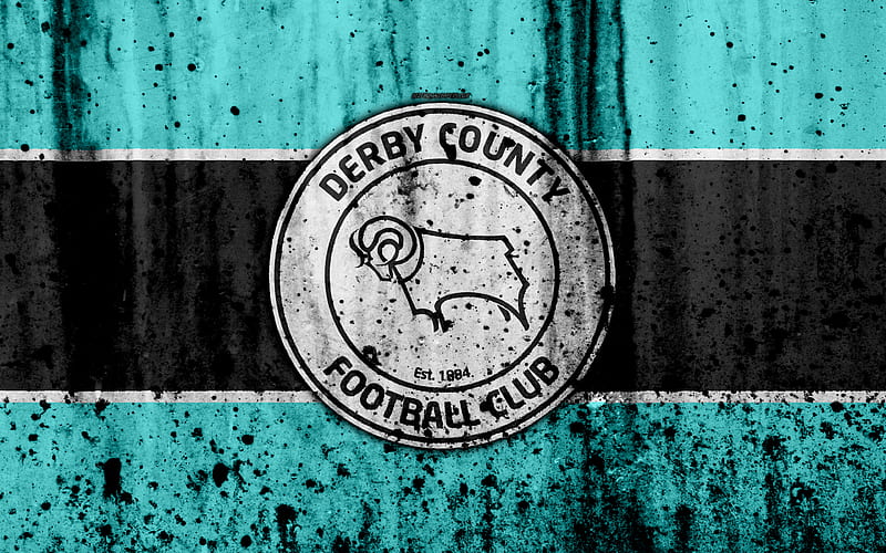 FC Derby County, grunge, EFL Championship, art, soccer, football club, England, Derby County, logo, stone texture, Derby County FC, HD wallpaper