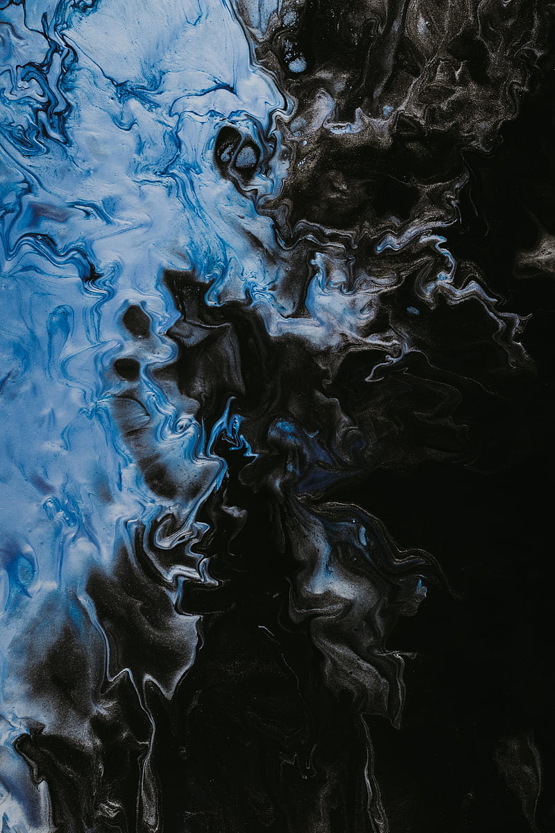 paint, fluid art, stains, liquid, blue, black, HD phone wallpaper