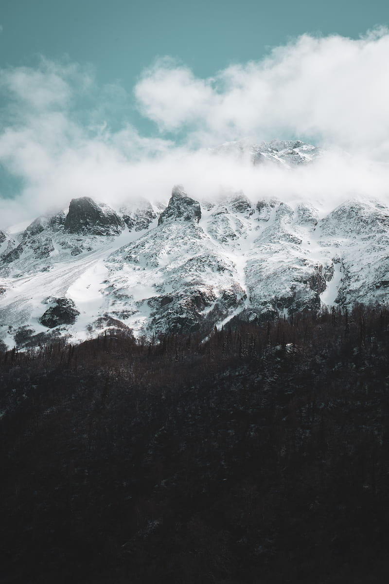 mountains, snowy, clouds, snow, landscape, HD phone wallpaper