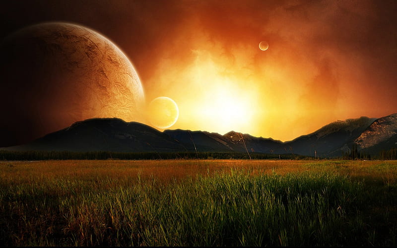 A Busy Planet, planets, collision, sunrise, space, HD wallpaper