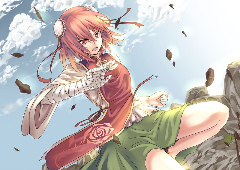 Ibara Kasen Red Nice Green Touhou Sky Blue Hd Wallpaper Peakpx