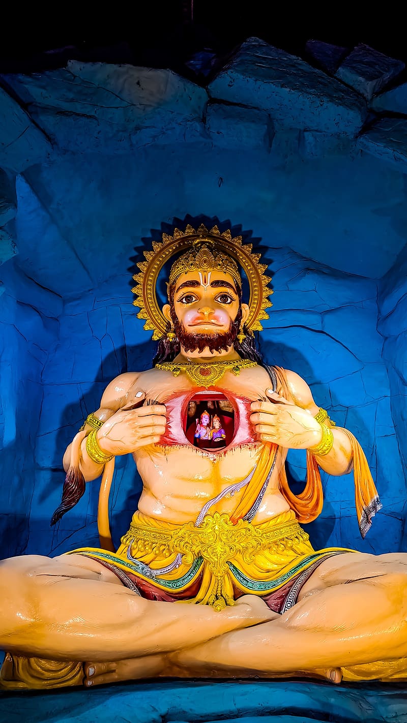 Hanuman With Blue Wall Background, hanuman , blue, wall background, lord, god, bhagwan, HD phone wallpaper