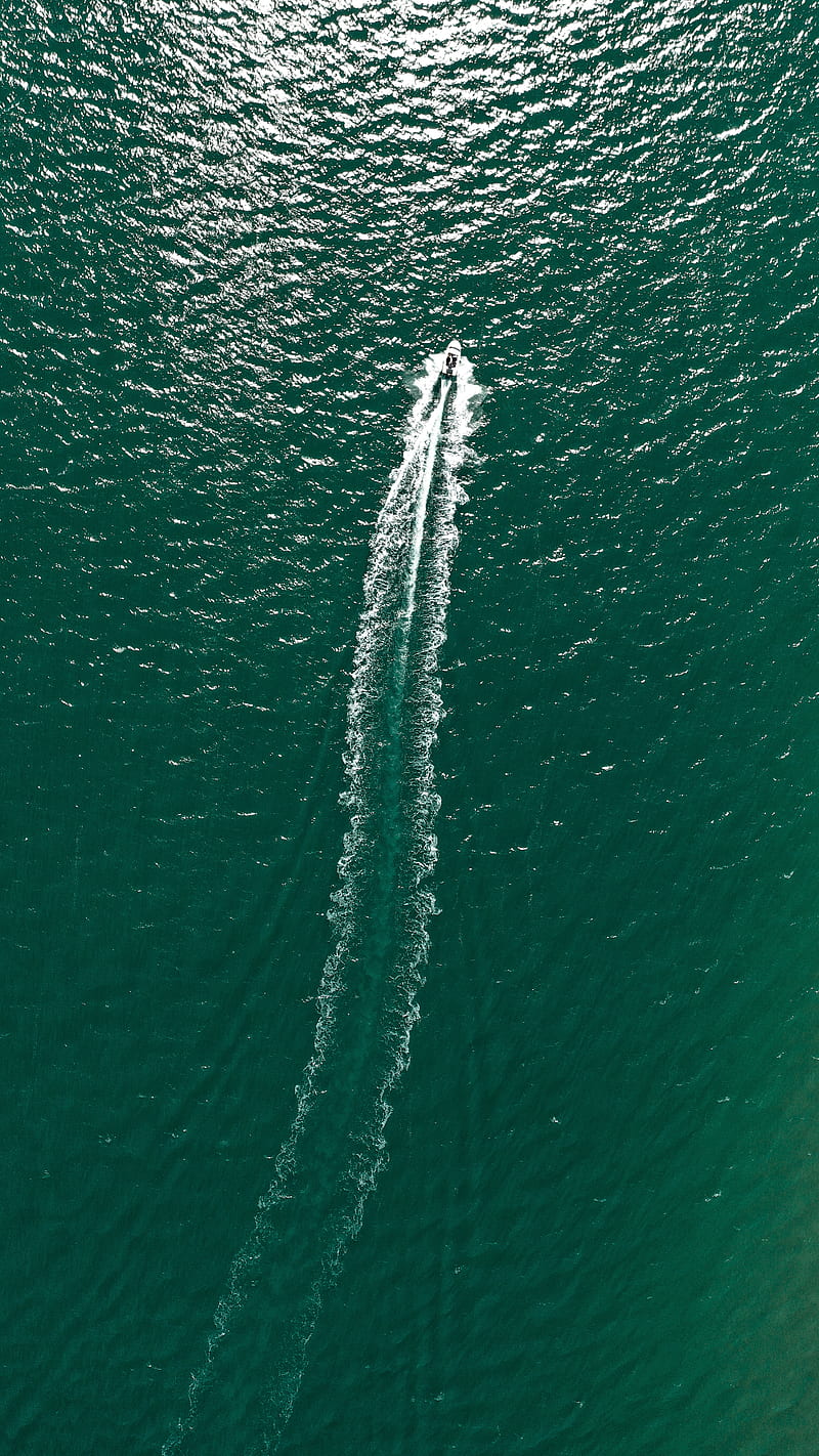 water, boat, aerial view, waves, sea, HD phone wallpaper