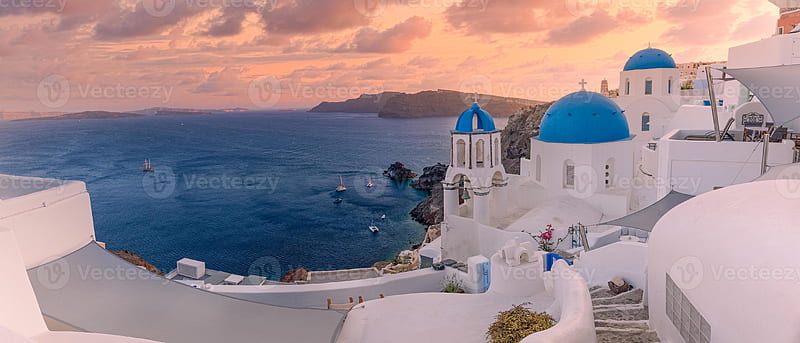 Amazing evening view of Santorini island. que spring sunset on the famous Oia, Greece, Europe. Traveling concept background. Summer vacation destination 6885374 Stock at Vecteezy, HD wallpaper