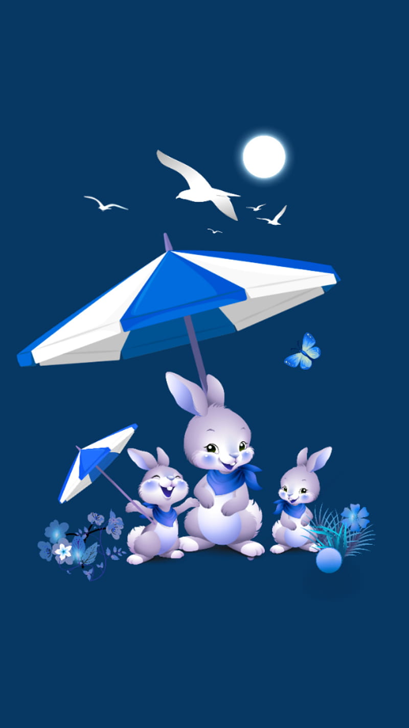 Rabbit family 4, animals, desenho, reabbit, blue, HD phone wallpaper