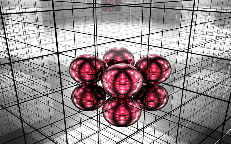 Suspension Grid, red, 3d and cg, colors, wire, abstract, sphere, other, HD wallpaper
