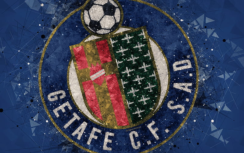 Getafe CF creative logo, Spanish football club, Getafe, Spain, geometric art, blue abstract background, LaLiga, football, emblem, Getafe FC, HD wallpaper
