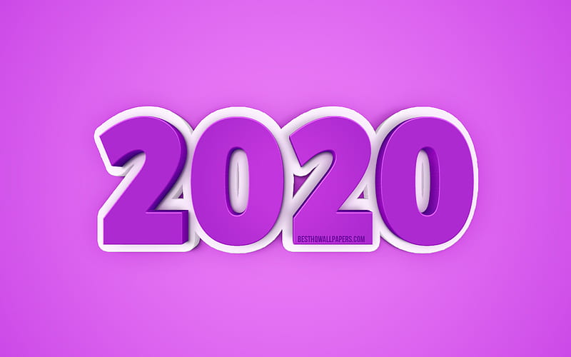 2020 Year concepts, Purple 2020 background, 3D 2020 background, Happy New Year, 2020, creative 3D art, 2020 concepts, HD wallpaper