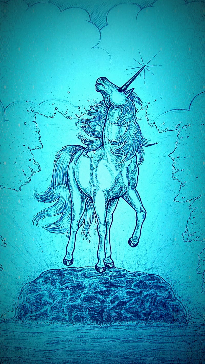 The Sea Steed, art, blue, drawn, horned horse, magic, myth, unicorn, HD phone wallpaper