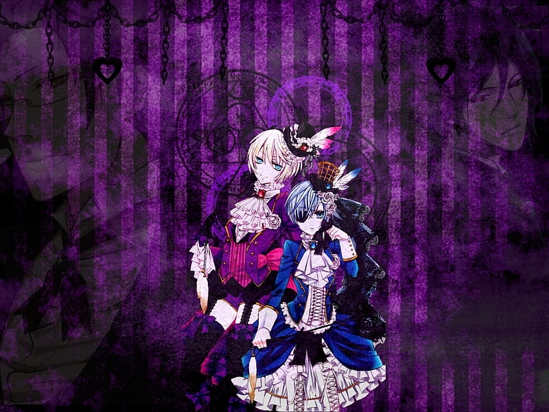 Dark Lolitas, trancy, phantomhive, lolita, kuroshitsuji, purple, anime, dark, alois, ciel, HD wallpaper
