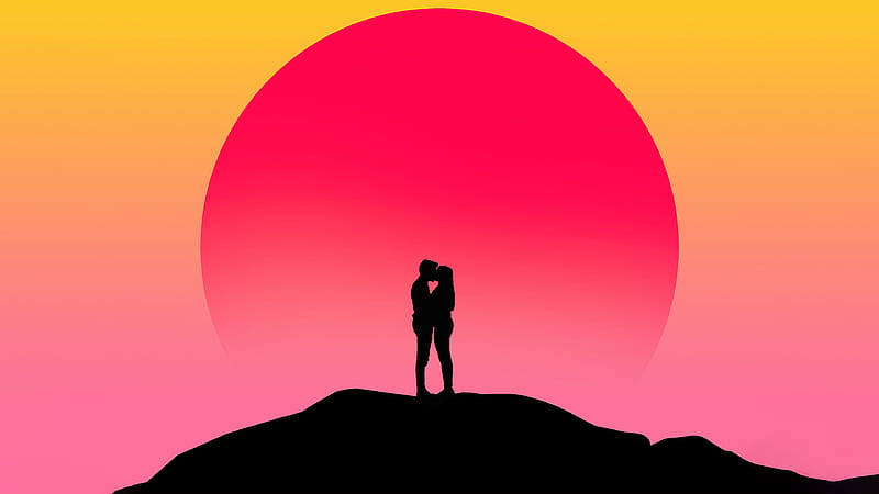 Couple Kissing Silhouette Digital Art , couple, love, kissing, silhouette, artist, artwork, digital-art, artstation, HD wallpaper