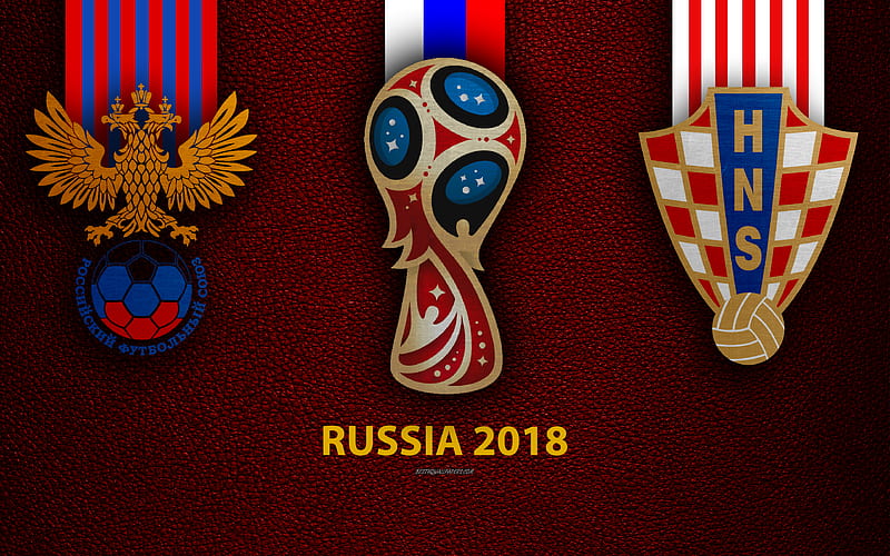 Russia vs Croatia, Round 8 leather texture, logo, 2018 FIFA World Cup, Russia 2018, July 7, football match, creative art, national football teams, HD wallpaper