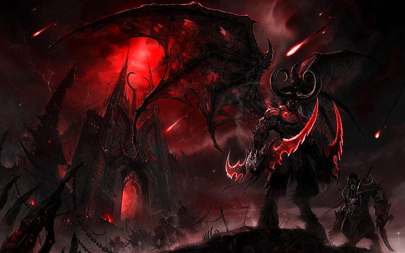 world of warcraft, illidan stormrage, fantasy world, demon, wings, hell, Games, HD wallpaper