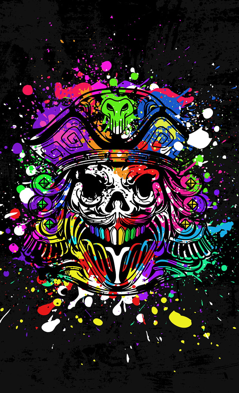 Pirate, colorfull, drawing, skull, HD phone wallpaper