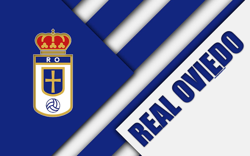 Real Oviedo FC material design, Spanish football club, blue white abstraction, logo, Oviedo, Spain, Segunda Division, football, HD wallpaper