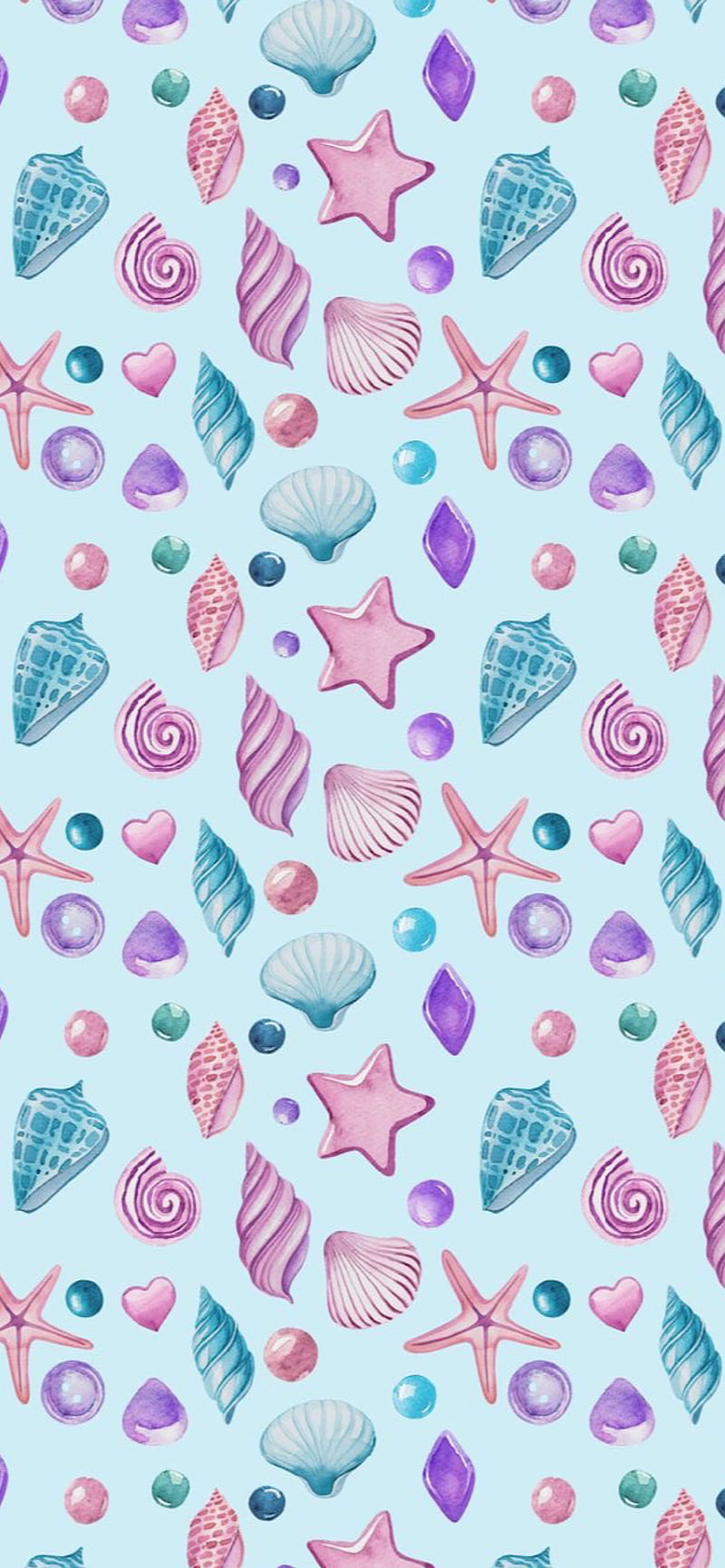 Seashells, beach, cute, nautical, ocean, pastel, sea, shells, summer, HD phone wallpaper